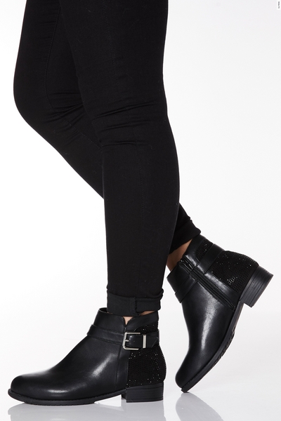 Wide Fit Black Faux Leather Buckle Ankle Boot
